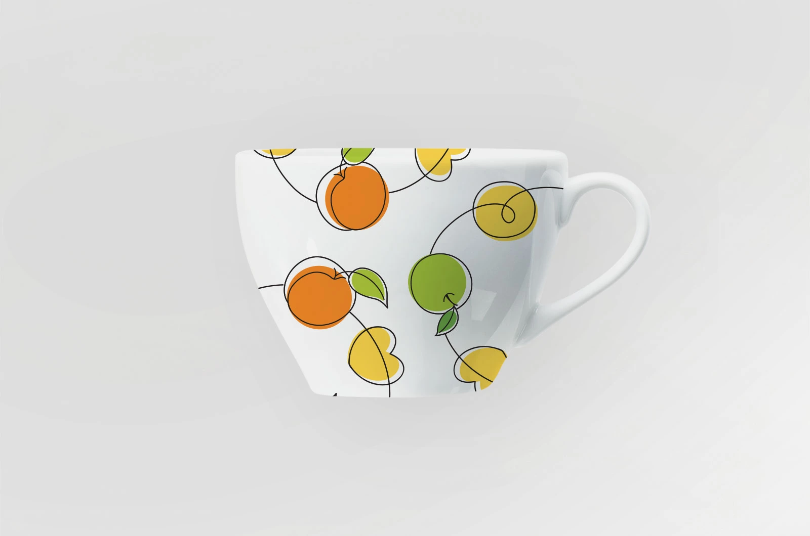 Bulochkino cup wrapped in the looping line and fruit illustration pattern