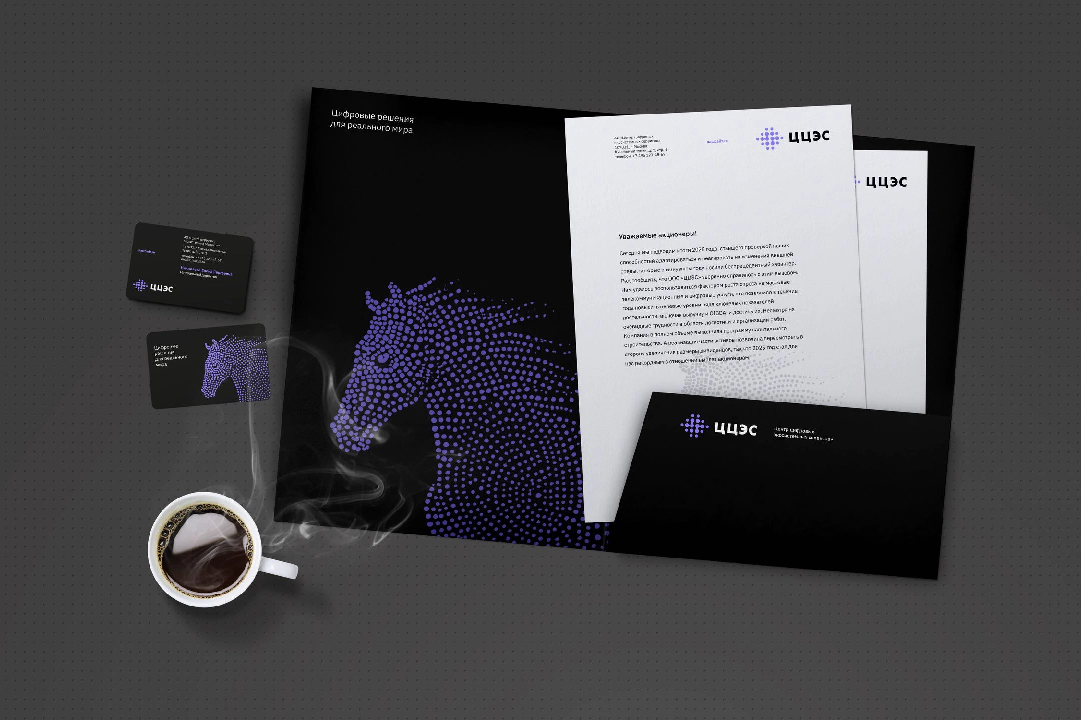The approved CCES stationery system with folder, letterhead and business cards