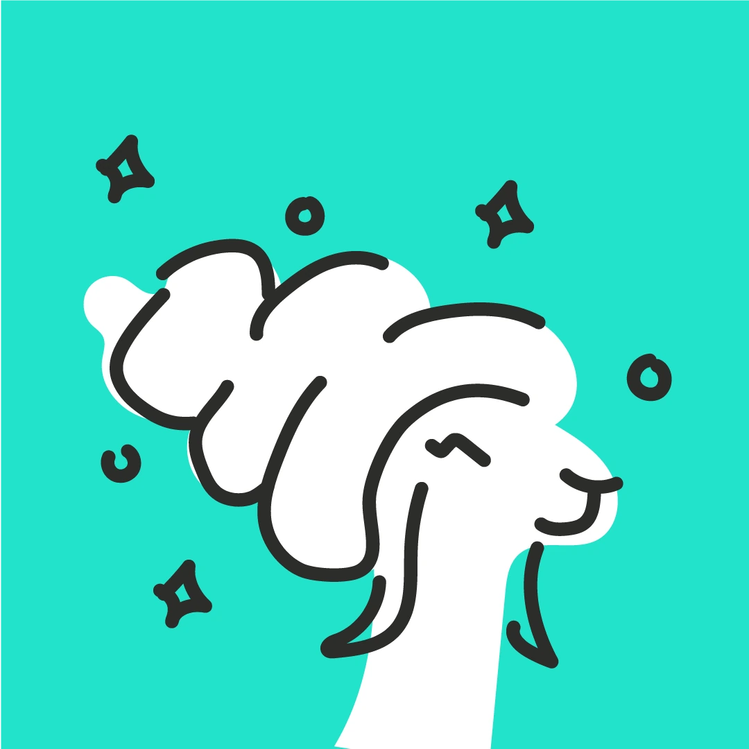 The new Green Lama mascot, with a white fluffy silhouette and expressive black linework