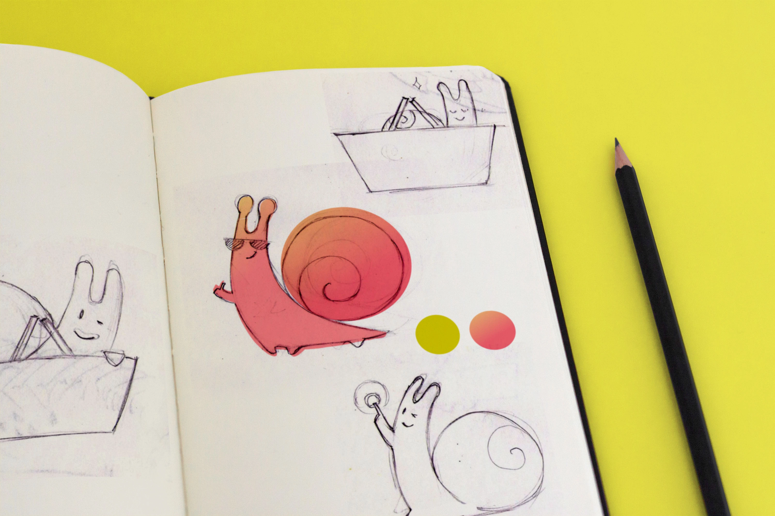 Inside the sketchbook / Developing the selected character and its stories.